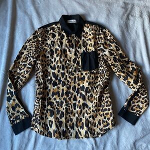 RabannexH&M Leopard Print Men's Western-Style Shirt with Black Accents